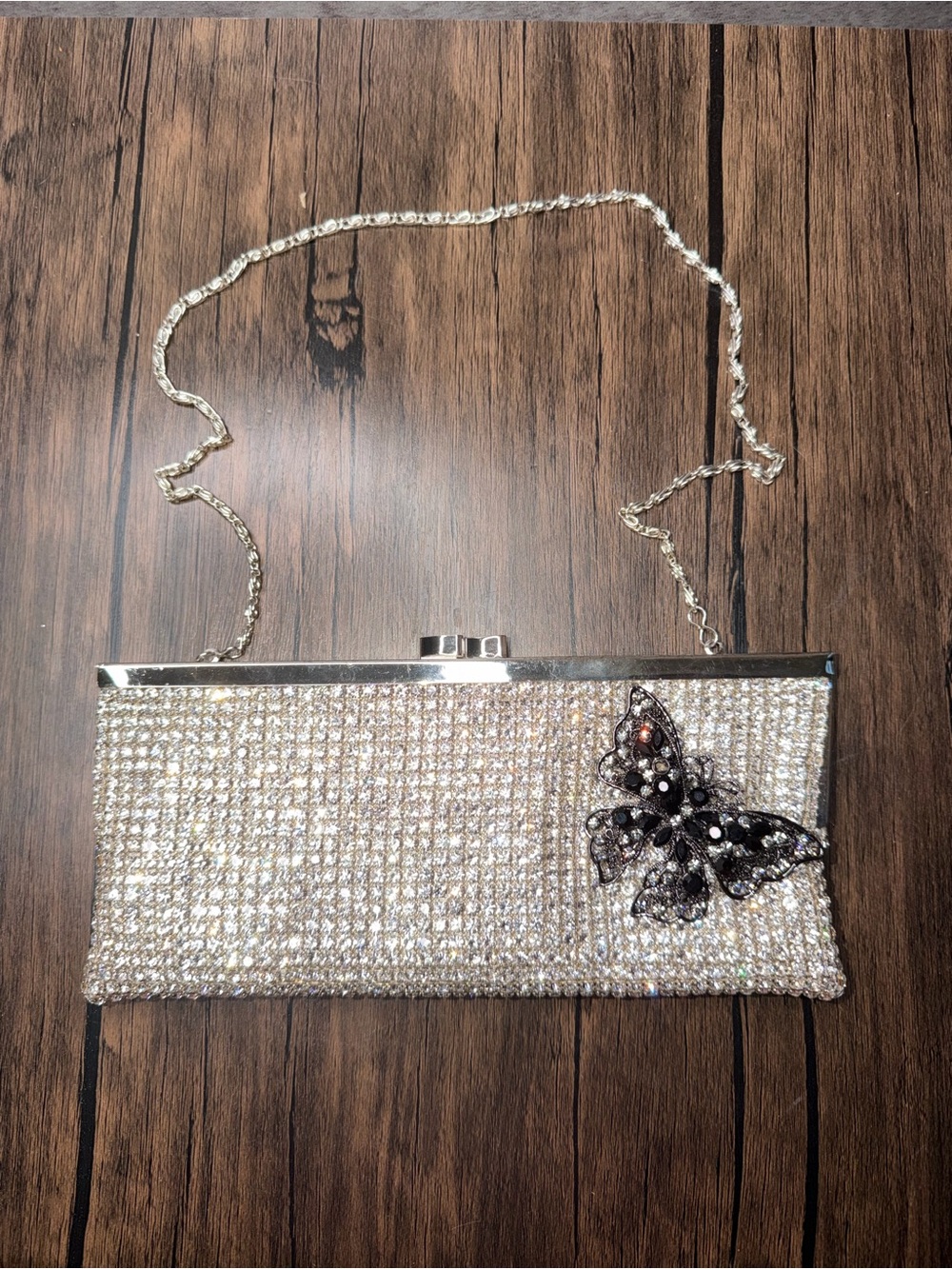 Isabella Adams NY Crystal Butterfly Evening Clutch Bag Silver Rhinestone